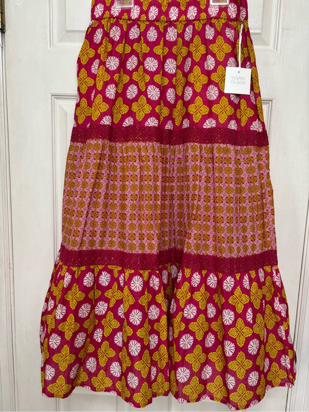 Sigrid Olsen Fuchsia, Yellow & White Printed Maxi Skirt